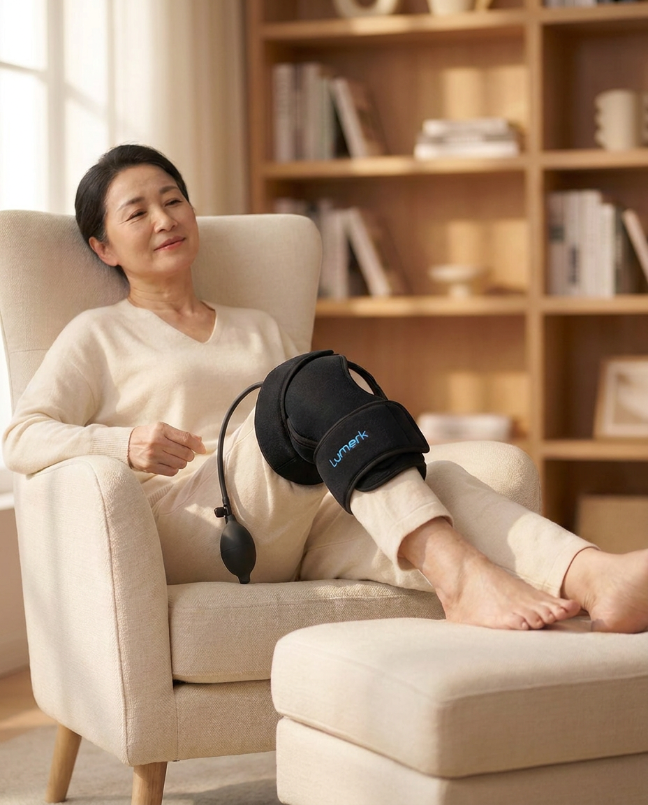 Patient with knee compress at home – post-op care